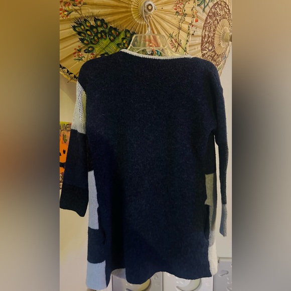 WEGRt Patchwork Open Front Pocketed Knit Sweater - Picture 4 of 6